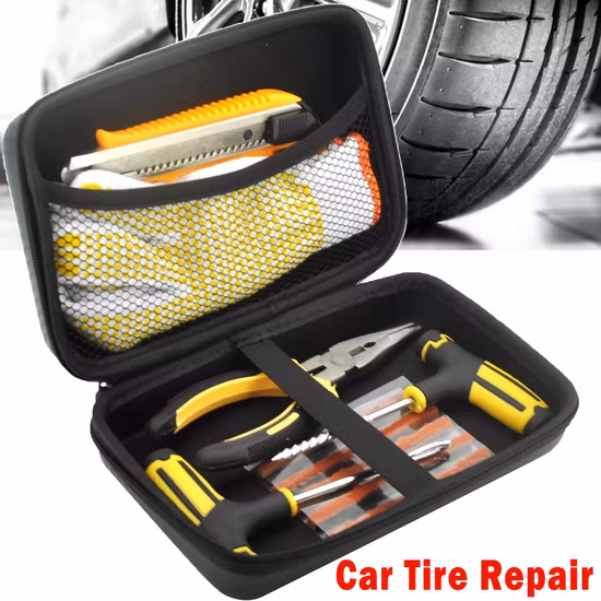 Car Tire Repair Tool Kit W/ EVA Storage Case Studding Tool Set Auto Bike Puncture Plug Garage Needle Nose Pliers Car Accessories